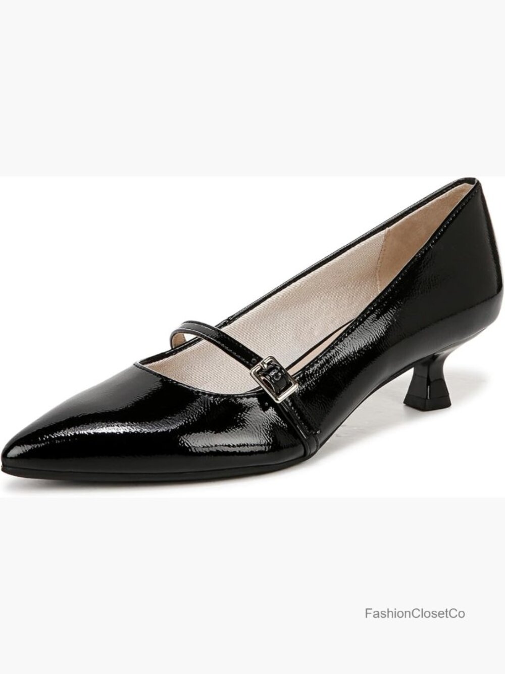 Faux Leather Mary Jane Pumps with Kitten Heel